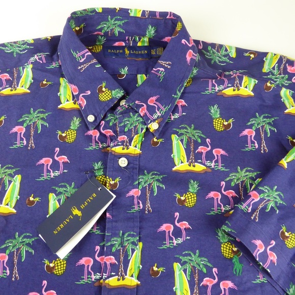 Polo Ralph Lauren Surfing Flamingo Palm Tree Shirt - Picture 1 of 6